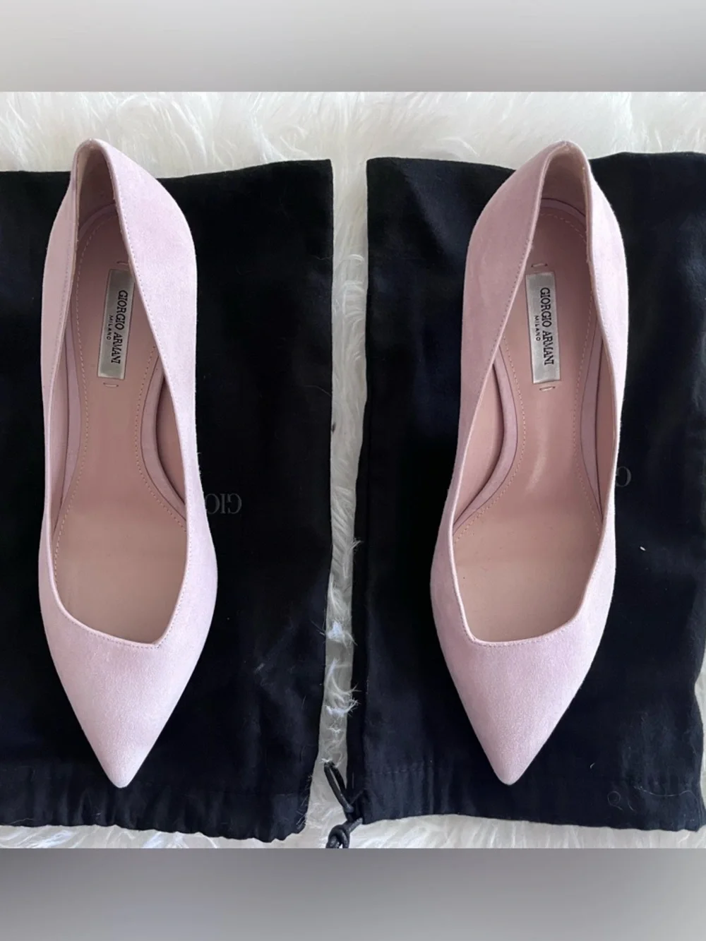 Giorgio Armani Women’s 38 1/2 Pink Nude Suede Point Toe Slip On Kitten Heels - Picture 2 of 11